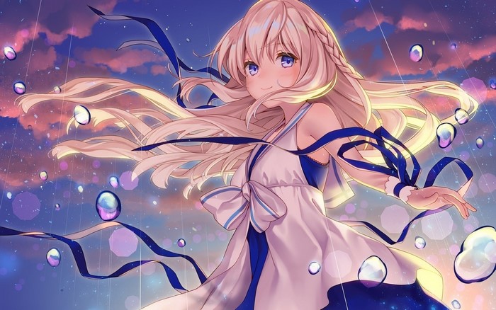 Anime girl with long blonde hair and blue eyes