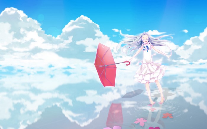 Menma Honma from Anohana holding a red umbrella