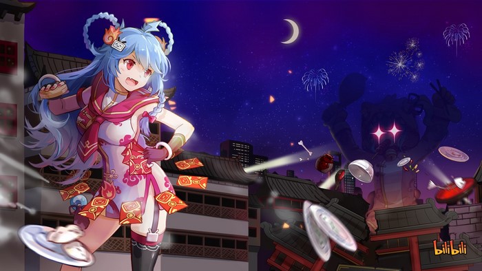 Anime girl with blue hair and red envelopes