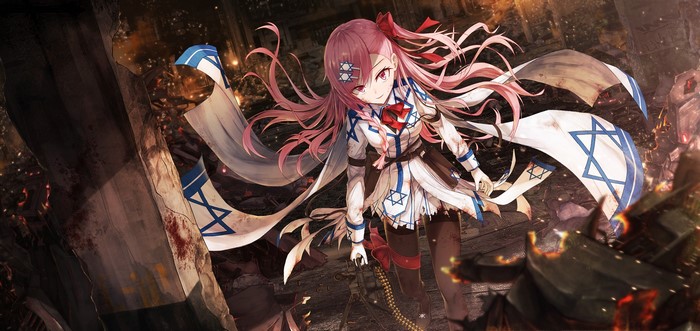 Negev from Girls Frontline in a ruined city
