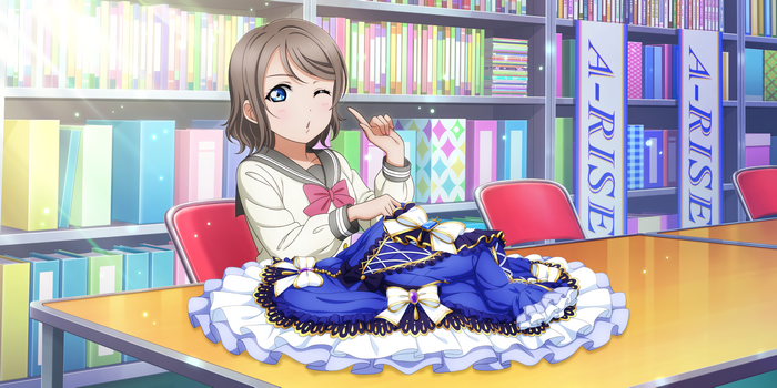 You Watanabe from Love Live! Sunshine holding a blue dress