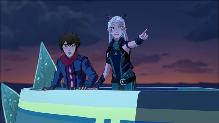Rayla and Callum from The Dragon Prince on a boat
