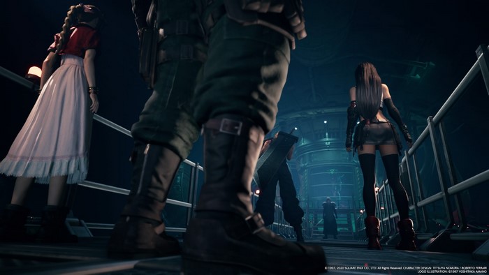 Final Fantasy VII Remake characters on a platform