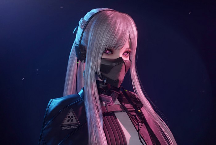 AK-12 from Girls Frontline with pink eyes and mask