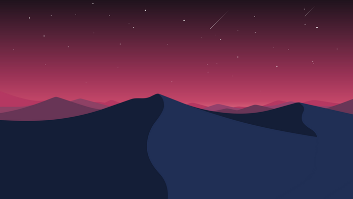Minimalist desert landscape with stars and shooting stars