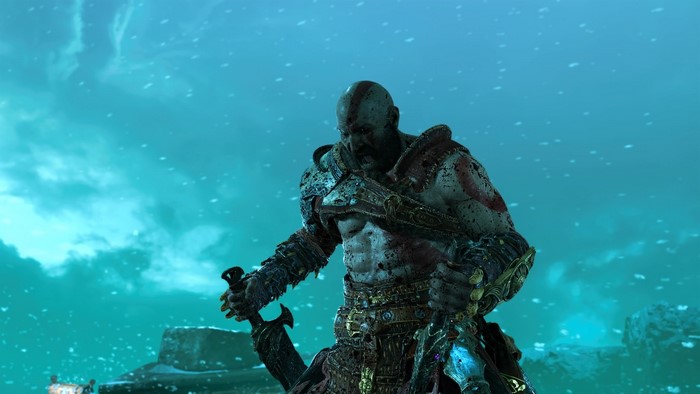 Kratos from God of War (2018) holding a weapon