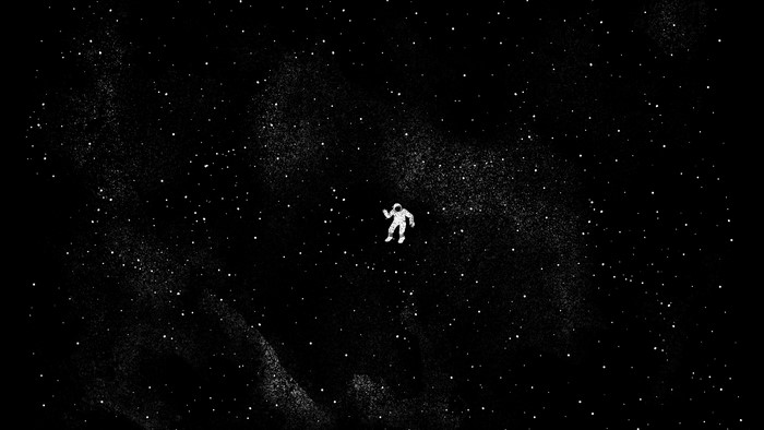 Astronaut floating in a starry nebula