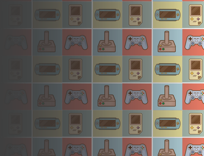 Retro video game controllers and consoles pop art