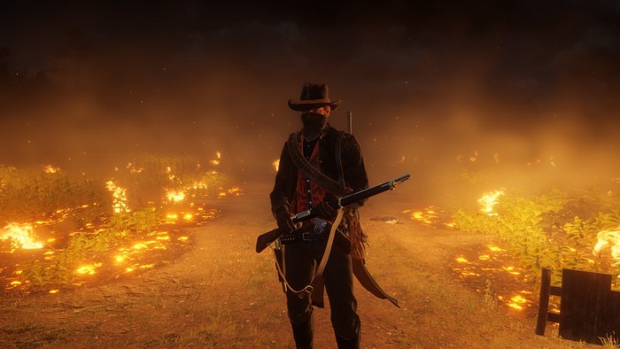 Red Dead Redemption 2 Character in a Field of Fire