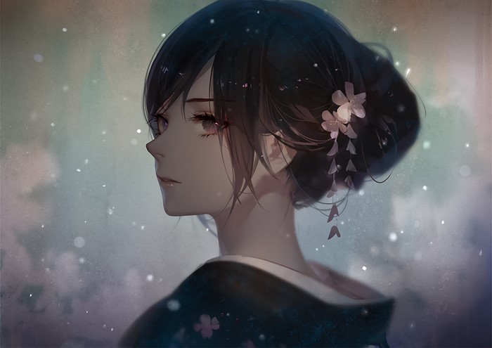 Anime girl with hairbun and kimono