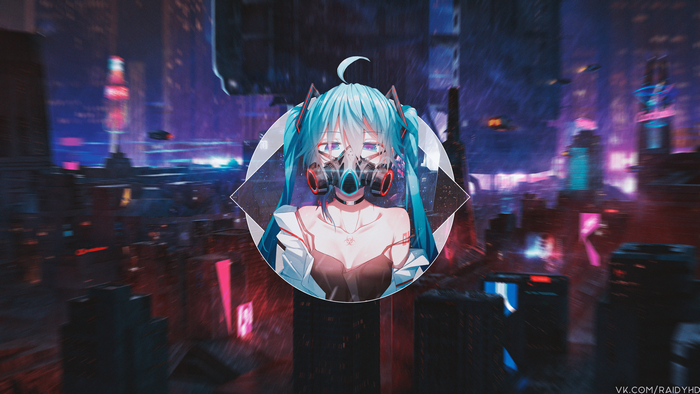 4K Cyberpunk Hatsune Miku with Gas Mask