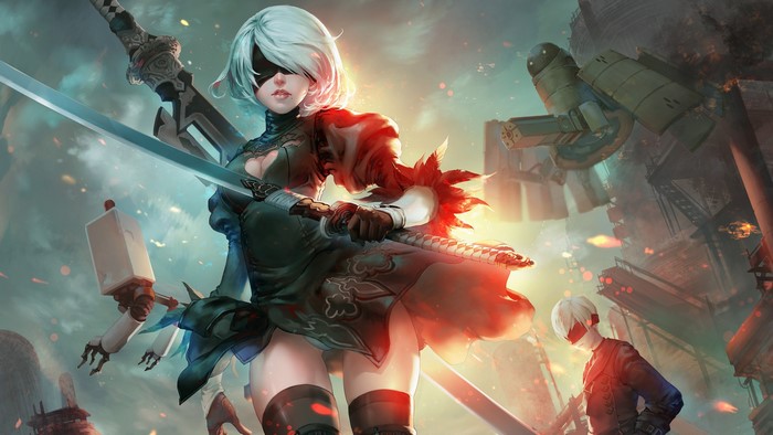 2B and 9S from Nier: Automata with swords