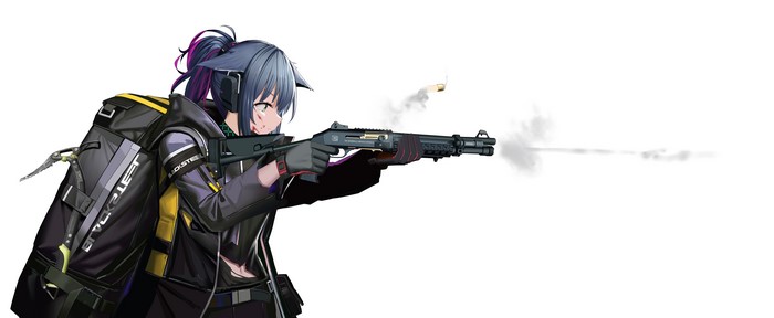 Jessica from Arknights firing a shotgun