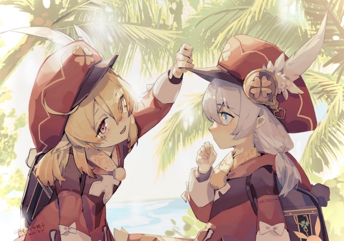 Klee and another girl in Genshin Impact style