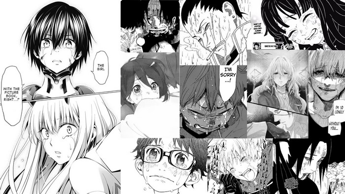 Anime characters crying in manga panels