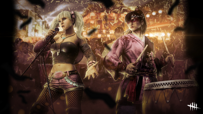 Two women performing on stage in Dead by Daylight