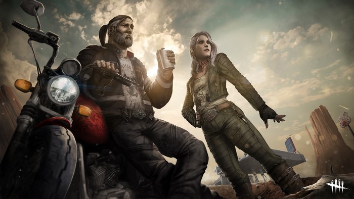 Bill and Claudette from Dead by Daylight on a motorcycle