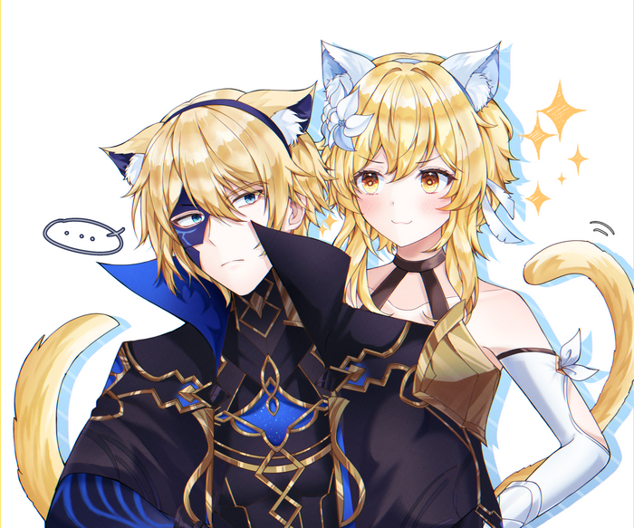 Dainsleif and Lumine with cat ears