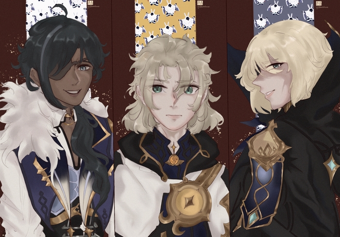 Kaeya, Albedo, and Dainsleif from Genshin Impact