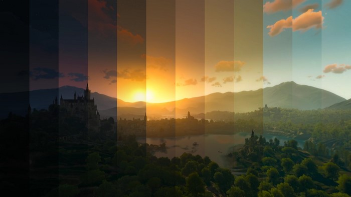 The Witcher 3: Wild Hunt Toussaint landscape at different times of day