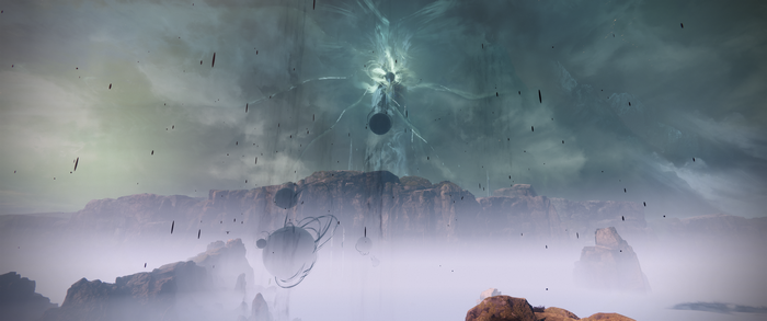 Destiny 2: Strange celestial phenomenon over rocky landscape