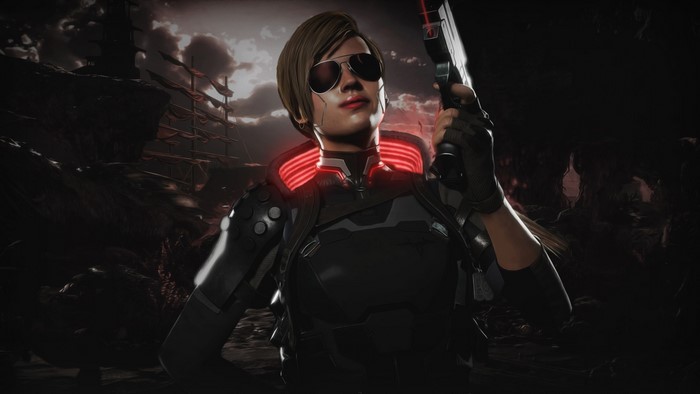 Cassie Cage from Mortal Kombat 11 holding a pistol