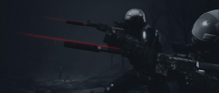 Soldiers with M4A1 rifles and suppressors in snow