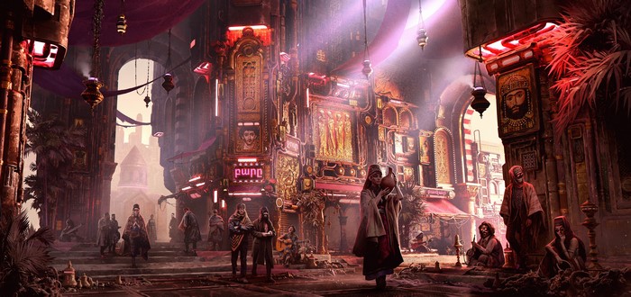 Archeofuturism Arabic city street with people