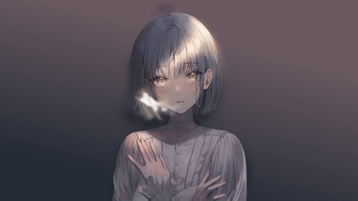 Anime girl with silver hair and brown eyes