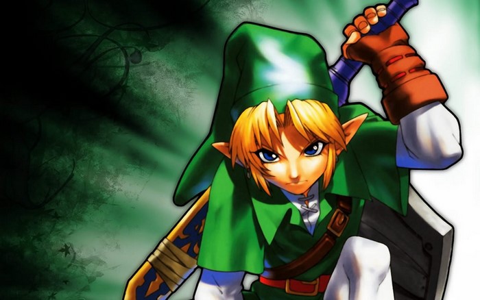 Link from The Legend of Zelda: Ocarina of Time with sword and shield