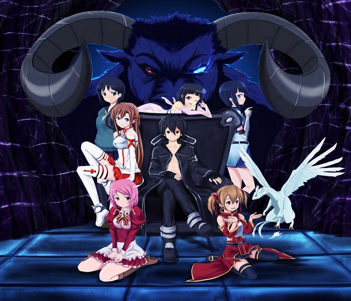 Sword Art Online characters with a demon and dragon