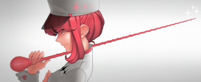 Jakuzure Nonon from Kill la Kill holding a red horn