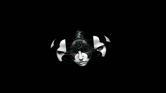 Cyberpunk robot face with black and white elements
