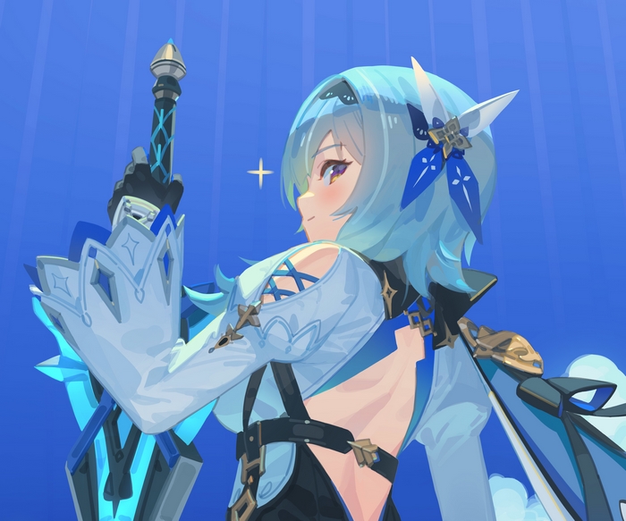 Eula from Genshin Impact holding a sword