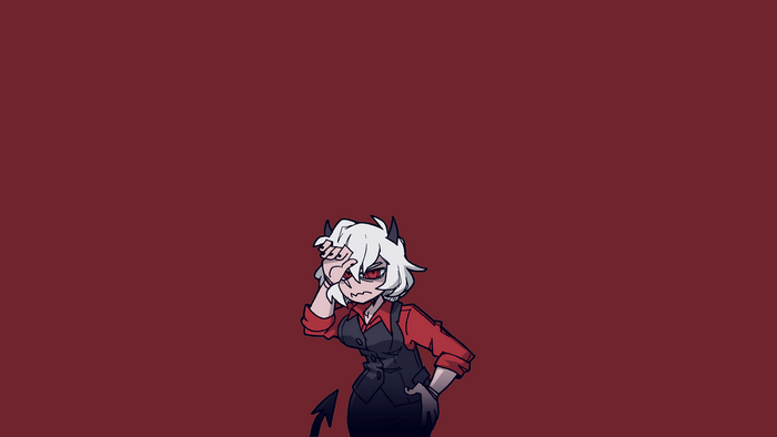 Malina from Helltaker with white hair and horns