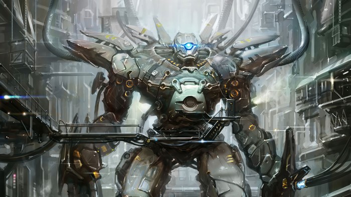 Giant Mech in Industrial Gantry