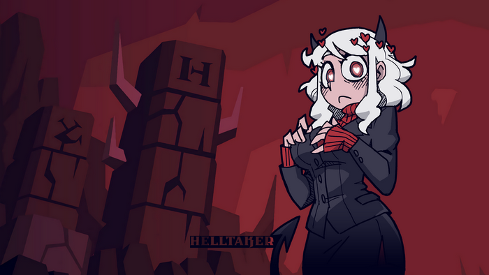 Demon girl from Helltaker with hearts in her hair