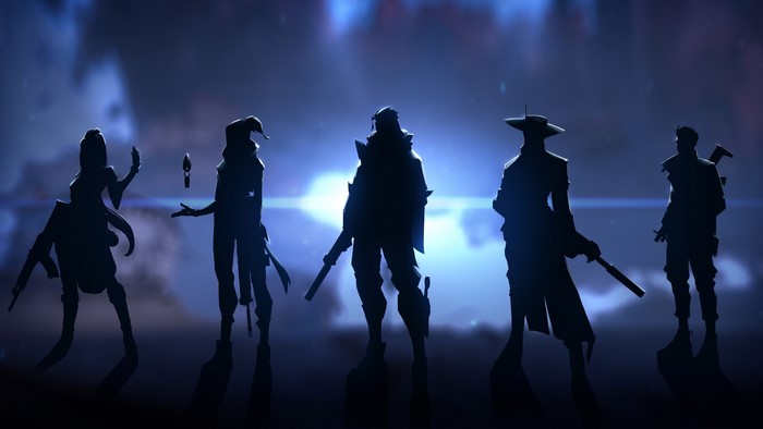 Valorant characters silhouette against blue light