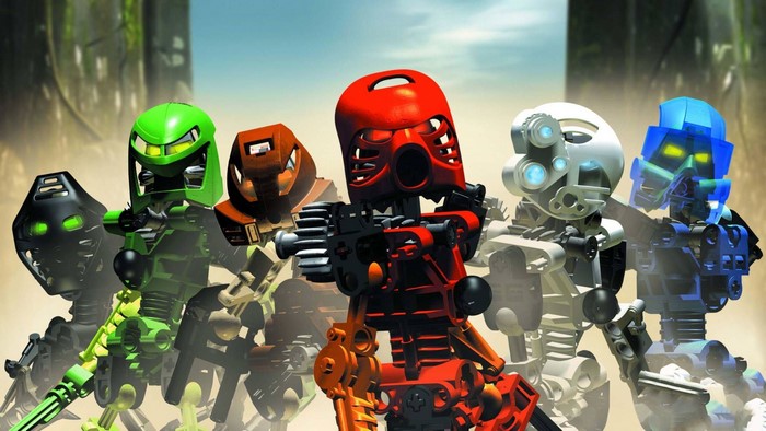 Bionicle Toa characters in a desert landscape