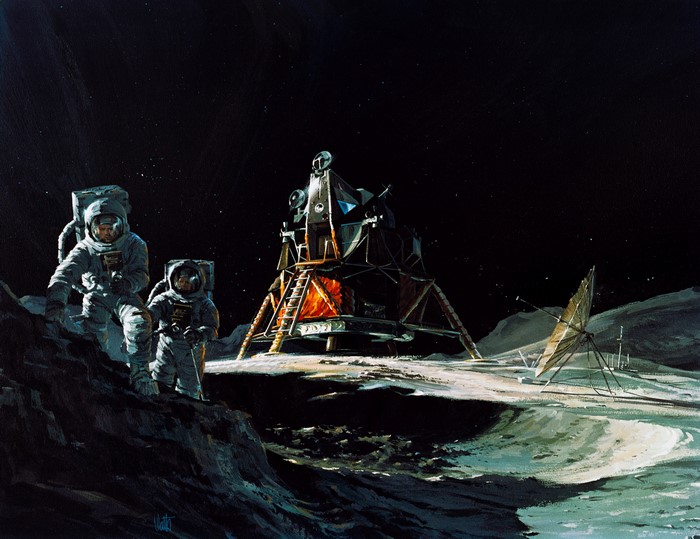 Astronauts and Lunar Lander on the Moon