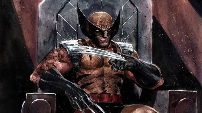 Wolverine from X-Men on a throne with claws