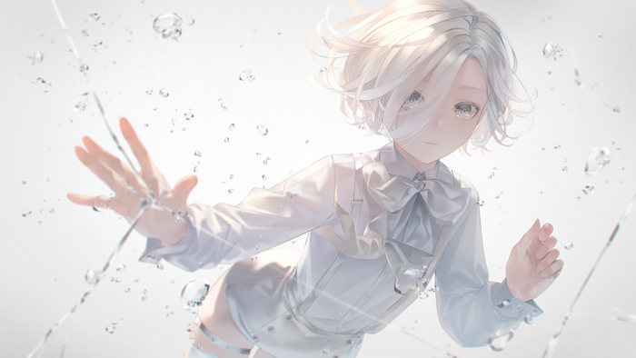 Anime girl with white hair and white clothing in water