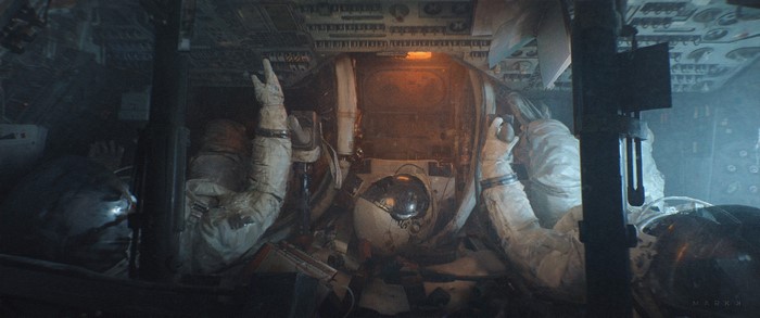 Astronauts in a spacecraft interior