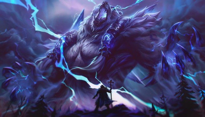 Volibear from League of Legends with lightning