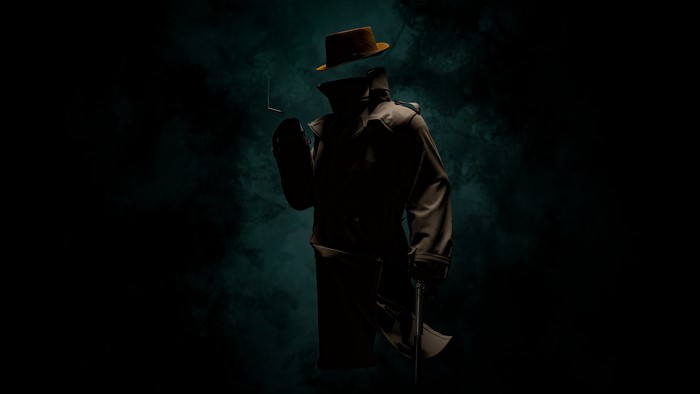 Invisible man in trench coat and hat smoking