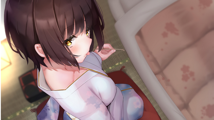 Anime girl in kimono looking at viewer