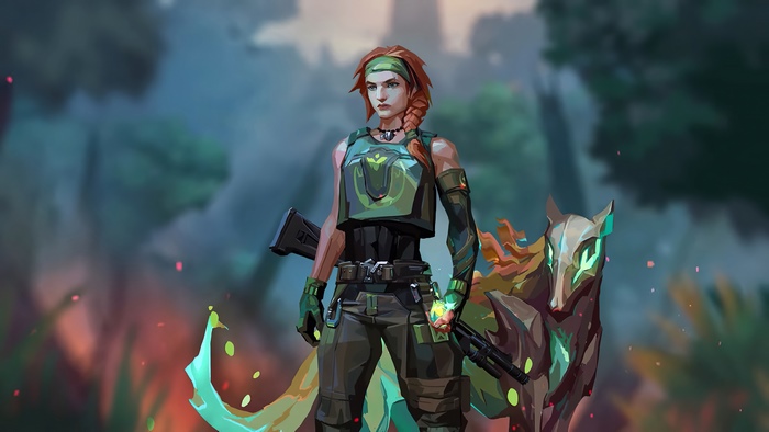 Skye from Valorant with a spirit wolf