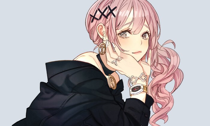 Anime girl with pink hair and gray eyes