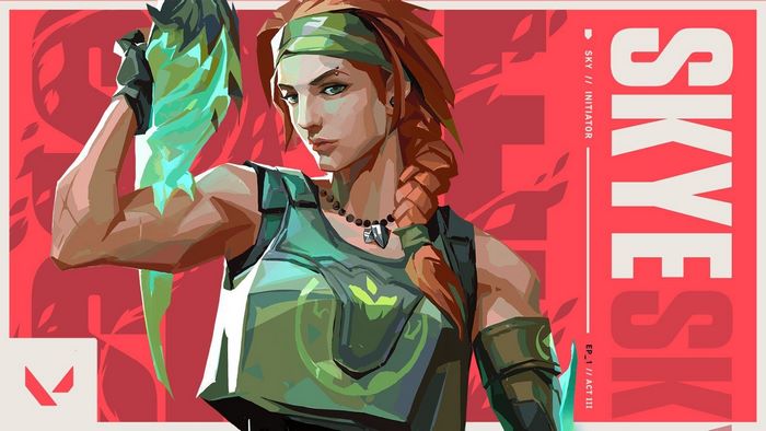 Skye from Valorant holding a glowing green weapon