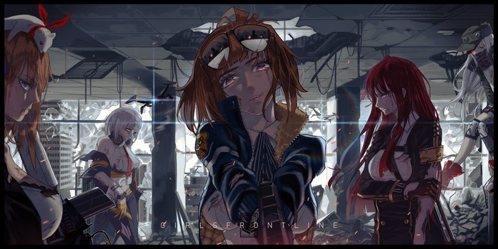 Girls from Girls Frontline in a destroyed building